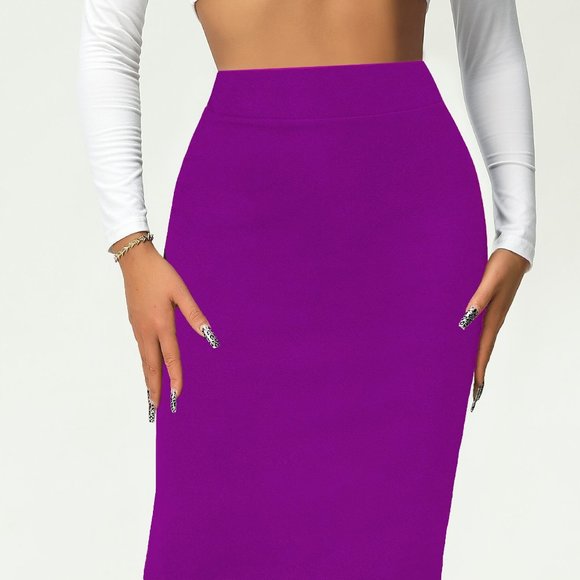 Solid High Waist Skirt, Elegant Bodycon Midi Skirt - Picture 2 of 5